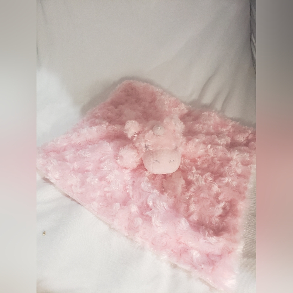 Super Star Baby Pink Unicorn Lovey Security Blanket With Rattle Plush Htf